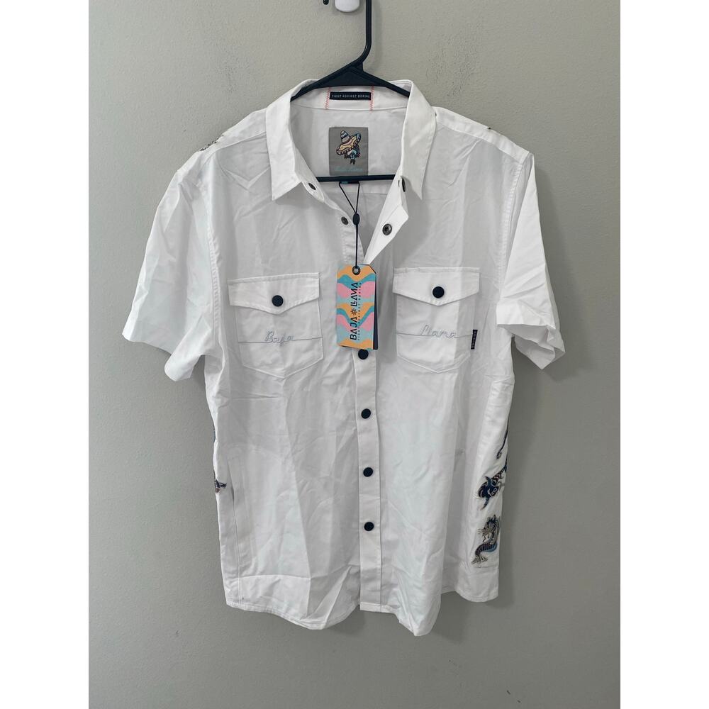 Mens Resort Tropical Golf Shirt Baja Llama Button Up Performance Stretch XXL NWT